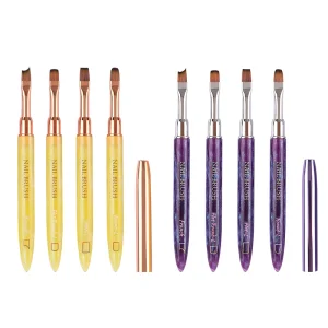 Professional Gel UV Builder Brush Flat and Oval Head Nylon Acrylic Nail Brushes for Acrylic Nails
