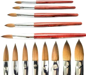 Professional Germany Kolinsky Acrylic Red Wood Nail Brush Manicure Crimp Sable High Quality Custom Logo Nail Brush