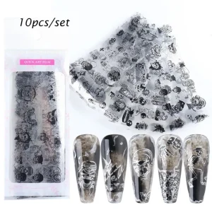 Professional Halloween Nail Foil Transfer Sticker Mixed Designs Pumpkin 3D Plastic Nail Art Stickers