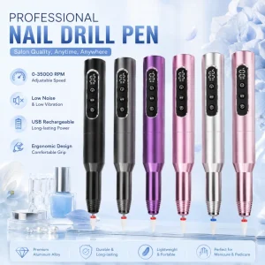 Professional High Speed 35000RPM Rechargeable Aluminum Nail Drill Machine Pen Shape Dual Direction Rotatable Portable Manicure