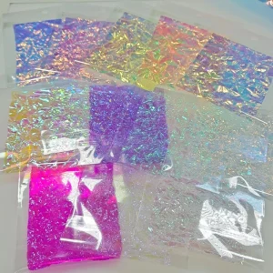 Professional Holographic Colorful Aurora Nail Foil Stickers Glass Paper Nail Wraps Decals Manicure Decoration