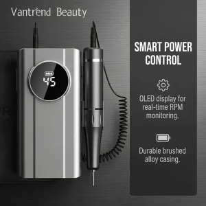 Professional LED Nail Drill Machine 45000RPM Cordless Rechargeable Ultra-Quiet Electric Manicure System