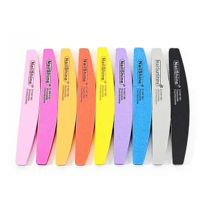 Professional Mini Half Moon Nail Buffer with Steel Emery Sandpaper and Colorful Sponge for Shiny Nails