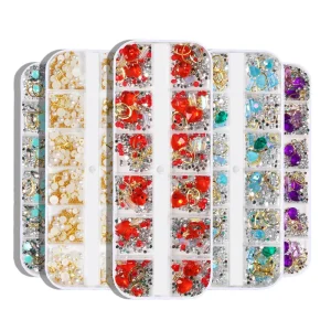 Professional Mixed Nail Art Rhinestones Crystal Flatback Pearls Rivet 3D Colorful DIY Nail Decorations for Salon