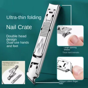Professional Multifunctional Double Head Finger Nail Clippers Anti Splash Stainless Steel Folding Wide Jaw Opening Trimming
