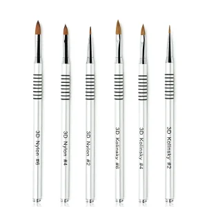 Professional Nail 3D Carving Salon Brush Custom Logo Kolinsky Nylon Hair Silver Metal Handle Crimped Ferrule Acrylic Powder