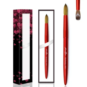 Professional Nail Brush Manufacturer Red Metal Handle 100% Pure Kolinsky Acrylic Nail Brush Custom Logo Round Crimped Nail Tools
