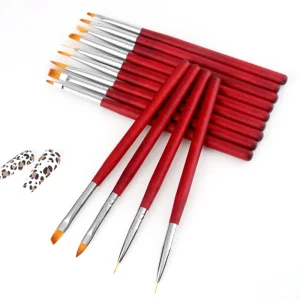 Professional Nail Brush Sets Red Wooden Handle Nylon Hair Universal Fan Oval Gel Petal Detailed Painting Manicure Brushes Tool