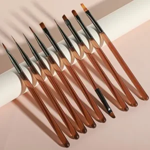 Professional Nail Brushes Set with Oval and Liner Hair Shapes Multifunctional Soft Bristles Nylon Solid Wood Handle