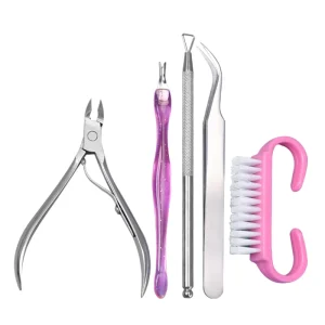 Professional Nail Cleaning Tool Cuticle Nipper Nail Gel Remover Scraper and Nail Brush Tool Kit