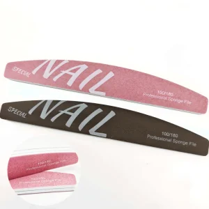 Professional Nail Salon High Quality Printed Logo Buffer Beauty Tool Halfmoon 100 180 Nail Sponge File