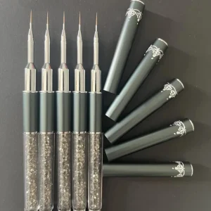 Professional Nail Technician Beauty Tools Acrylic Handle Crimped Synthetic Hair Nail Brush with Metal Ferrule