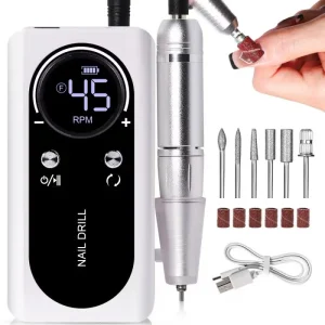 Professional Portable Electric Nail Drill Machine Cordless and Rechargeable 45000RPM Nail Salon Equipment