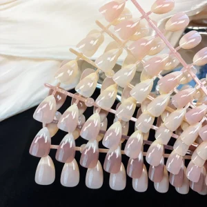 Professional Press On Nails Semi Finished Short Almond Pre Made French Design Solid Color False Nails Nail Supplier