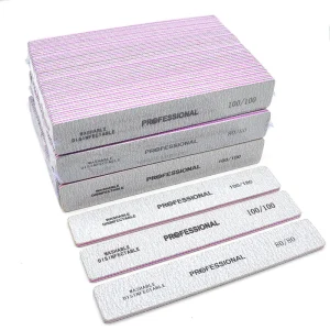 Professional Rectangle Nail Files 80/80 Zebra Gray Square Nails Files 100/180 Buffer Manicure Art Tools Supply OEM