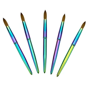 Professional Round Nail Brush with Colorful Metal Handle for Beauty Use Nail Brush Kolinsky