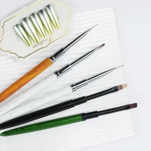 Professional Salon Beauty Custom Wood Grain Design Metal Handle Nail Painting Drawing Brushes Nail Brush for Manicure Nail Art