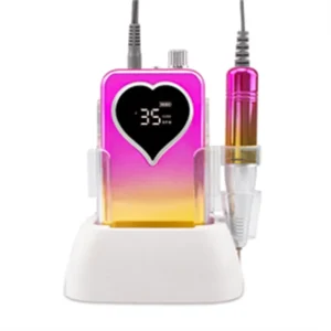 Professional Salon Nail Supply Pink Heart Shape Display Screen Portable 35000RPM and Desktop Brushed Nail Drill Machine