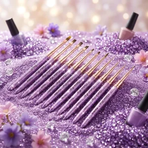 Professional Salon Tools Purple Metal Handle Nylon Hair Nail Art Brush Set Liner Gel Brush