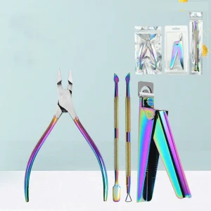 Professional Stainless Steel Nail Care Tools Manicure Set Rainbow Color Nail Tips Cutter Kit Cuticle Nippers Pusher Remover Set