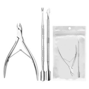 Professional Stainless Steel Nail Tools Set Curved Cuticle Trimmer Nipper Pusher Wide Jaw Opening Durable for Manicure Toenails