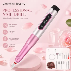 Professional Wireless Electric Nail Drill Machine Portable Rechargeable Nail File with LED Display for Gel Acrylic Nails