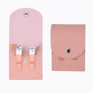 Professional Women Nail Clippers Kit Stainless Steel Nail Cutter Care Grooming Kits 4pcs Manicure Set with Leather Travel Bag