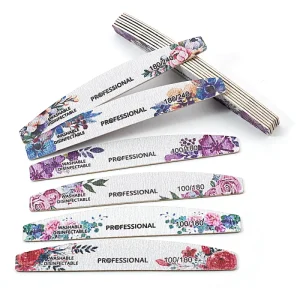 Professional Wood Nail File Zebra Grey Half Moon 100 180 240 Grit Emery Boards Buffering Single Sided Manicure Pedicure Files