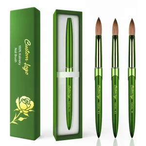 Pure 100% Kolinsky Green Metal Nail Art Brush Custom Salon Acrylic Nails Brush