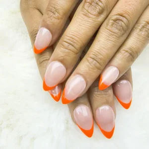 Pure Hand made Press on Nail Orange Small French Small Almond Nail Type High Quality Reusable