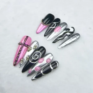 Pure Handmade Artificial Nails Long Pointed Nail Type Small Steel Ball Style High Quality and Reusable
