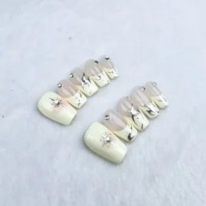 Pure Handmade Artificial Nails Short Yellow French Ombre High Quality and Reusable