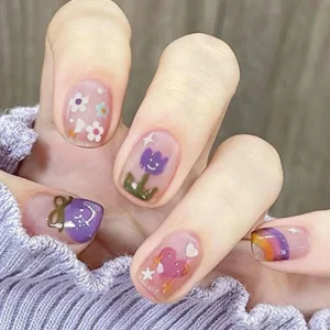 Purely Handmade ABS Artificial Nails High Quality Reusable Press On Nails Sweet Asian Design Full Cover Long Finger Nail Art