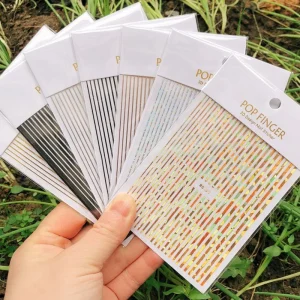 Qianya 1Pcs 3D Abstract Leaf Geometrical Line Plastic Nail Stickers for Nails Decoration Manicure Mixed Sliders Foil Nail Decals