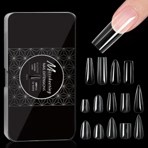 Quality 250pcs box 10 Sizes Transparent Seamless False Nails Soft Full Cover Trapezoidal Oval Almond Nail Tips