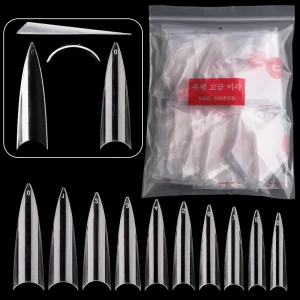 Quality 600pcs bag Medium Long Sharp Point Stiletto Clear Cover Nails Tips