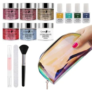 Quengel Professional 6 Colors Glitter Nail Dip Powder Kit Customizable Private Label Acrylic Powder