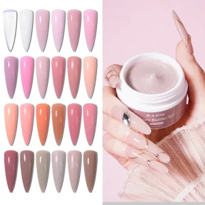 RS Nail Factory Direct Sale Nude Milky Color Hard Gel Construction Nail Builder in Jar Non Toxic UV Thick Mousse Extension Gel