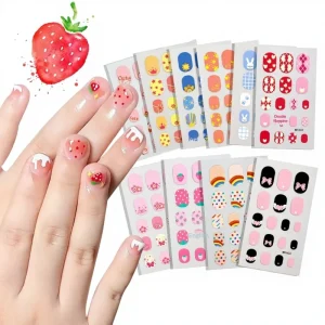 Rainbow Flower Strawberry Self Adhesive Nails Strips Nail Art Decoration 10 Sheets Colorful Kid Nail Stickers Full Nail Wraps