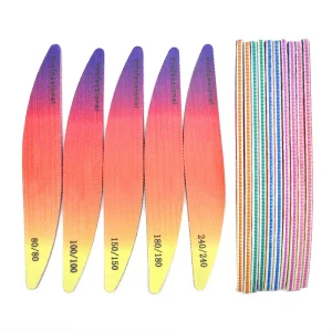 Rainbow Gradient Willow Leaf Nail Files Buffer for Nail Care 80 100 150 180 240 Strong Thick Sanding File Nail Polish Beauty
