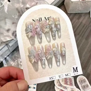 Random Premium 3D Ice Flower Handmade False Nails High Quality Reusable Glossy Press on Nails Beauty Nail Tips for Women