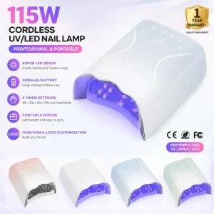 Rechargeable Portable High Power 115W UV Nail Lamp LED Display 365/405nm Professional for Nail Salon Home Nail Dryer