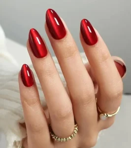 Red Cat Eye Press on Nails Almond Magnetic Fake Nails Medium Length Velvet False Nails Acrylic Artificial Nails Stick on Nails
