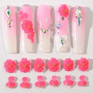 Red Flower Nail Art Decorations Handcrafted 3D Resin Five Petal Flower Nail Art