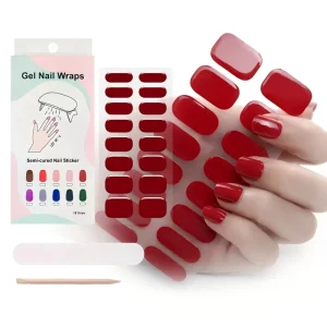 Red Solid Color Semi cured Gel Nail Strips With Any UV Lamp Save Time Nail Decoration Manicure Art Gel Nail Wraps Stockings