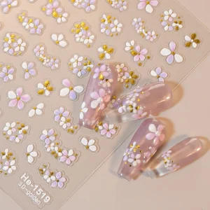Redanco5D Embossed Ins Nail Art Stickers with Shell Shine and Gold Foil Wreath 3D Design Gift Box Set He1520