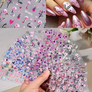 Relief Rose Flower Nail Stickers Embossed Nail Decoration Pieces for Girls