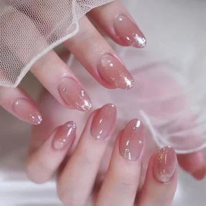 Removable Fake Nails 24pcs Short Gradient Red Diamond False Press on Nails Artificial Fingernails Manicure Patches