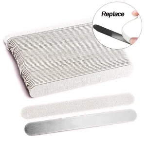 Replacement Stainless Steel Nail File Set Removable Buffer Double Sided Strips (100 180 Grit) Metal Handle for Manicure
