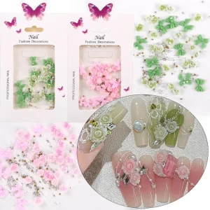 Resin 3D Nails Art Decoration Star Bow Flower Design Nail Accessories Colorful Rhinestones Nail Charms
